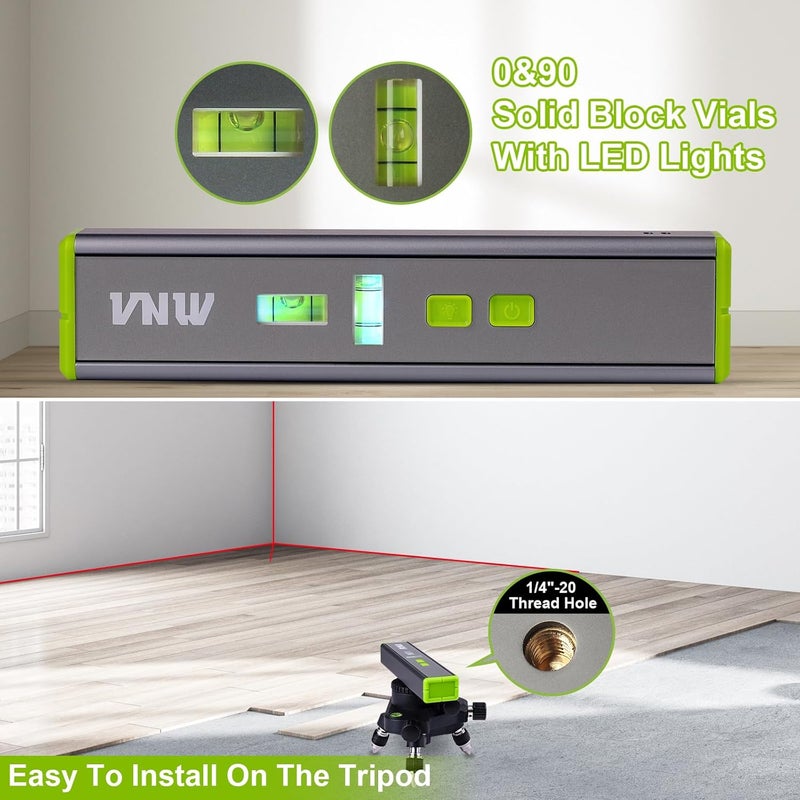 VNW Laser Level with 90°/180° Bubbles and Magnetic - Multipurpose and Portable Design - Lazer Leveler Tool for Hanging Picture Wall Writig Home Renovation - Image 3